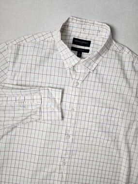 Banana Republic Mens L Untucked Fit White & Colorful Plaid Long Sleeve Shirt